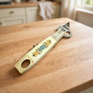 Vintage 1960s Bonny Bottle & Can Opener Corkscrew Groovy White Floral Tulip